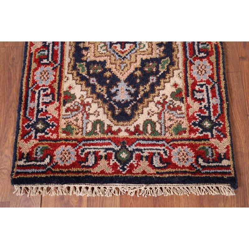 Navy Blue Heriz Serapi Indian Accent Rug Handmade Wool Carpet - 2'0" x 3'0"