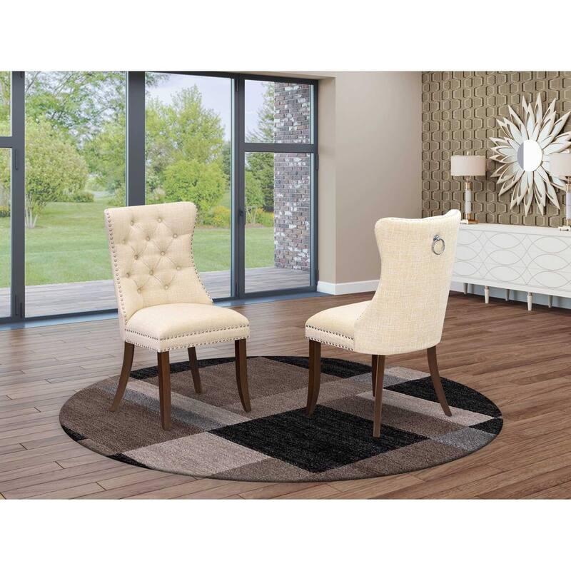 Parsons Dining Chairs Set of 2 - Light Beige Linen Upholstered Accent Chairs with Nailhead Trim