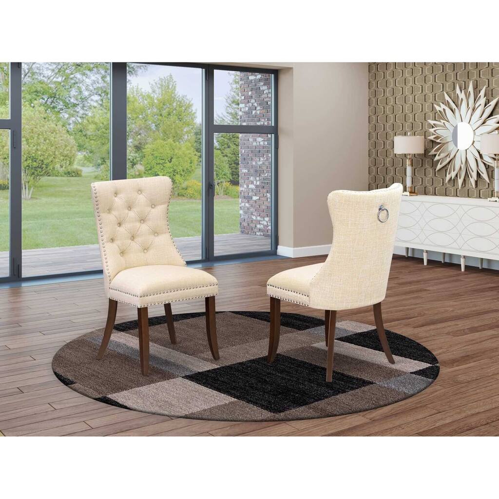 Parsons Dining Chairs Set of 2 - Light Beige Linen Upholstered Accent Chairs with Nailhead Trim