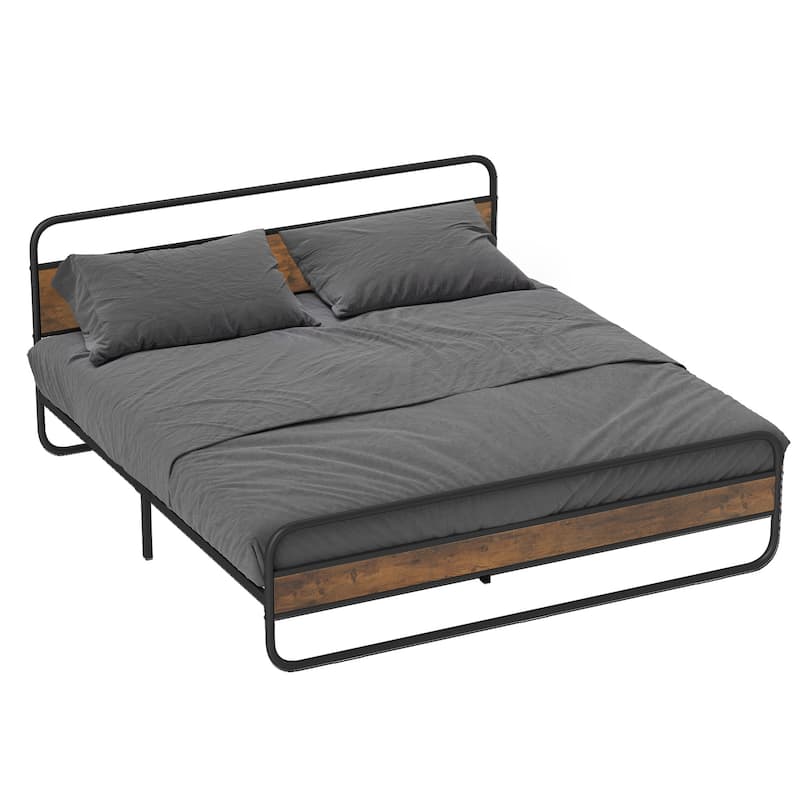 Moasis Metal Platform Bed Frame with Wooden Headboard