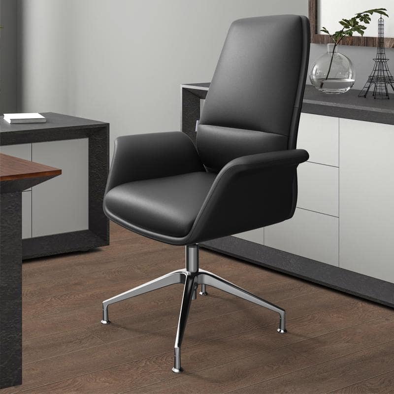 Summit Leather Office Chair with Aluminum Frame, Adjustable Height, Swivel, Sponge Cushion, Easy-Clean Design & Quick Assembly