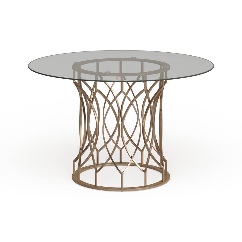 Davlin Round Glass Top Champagne Base Dining Table by iNSPIRE Q Bold