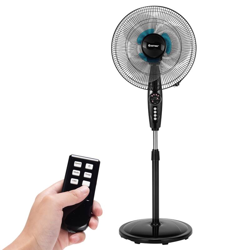 Costway 16'' Adjustable Oscillating Pedestal Fan Dual Blades w/Remote - Black