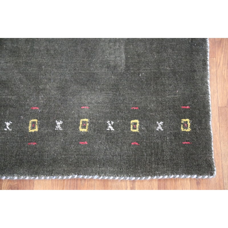Animals Green Gabbeh Indian Runner Rug Hand-Knotted Wool Carpet - 2'4" x 9'2"