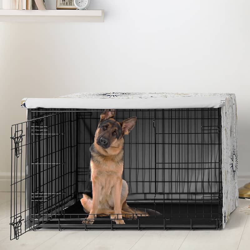Sweet Jojo Designs Navy Blue Star and Moon Dog Crate Kennel Cover 48in. Gold Grey Celestial Sky Stars Gray Shabby Chic