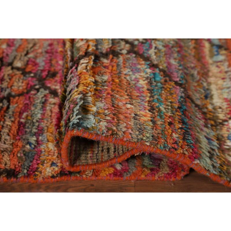 Hand Knotted Oriental 100% Wool Carpet Modern All-Over Multi-Colored Moroccan Area Rug - 6' 8'' X 4' 0''