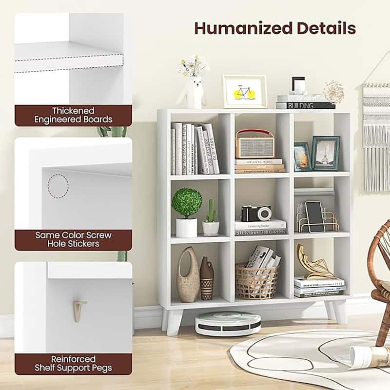 1/2 PCS Living Room 9-Cube Bookcase with 6 Removable Shelves White