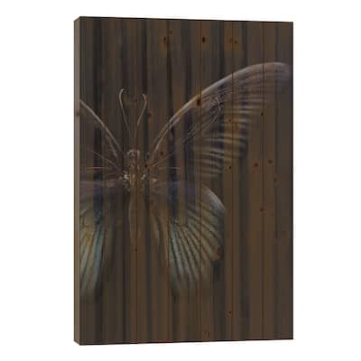 Black Butterfly on Grey Print On Wood by Design Fabrikken - Multi-Color