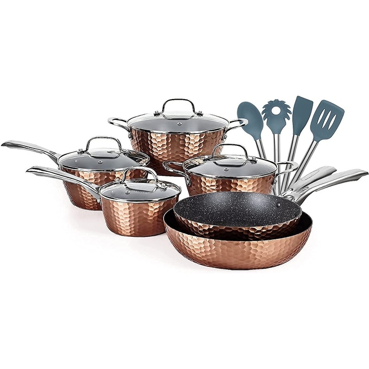 14 pcs Cookwares Pots and Pans Set Has a non stick durable and Anti Scalding Surface New Version of Hammer Fryer