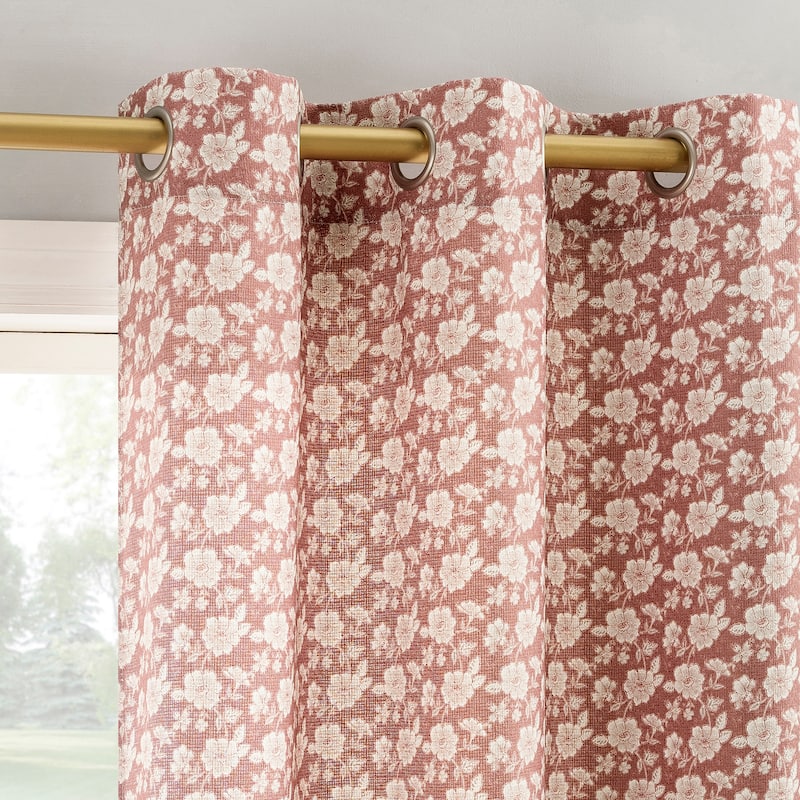 No. 918 Talia Tonal Floral Semi-Sheer Grommet 1-Piece Curtain Panel, Single Panel - 40" x 63" - Dusty Terracotta