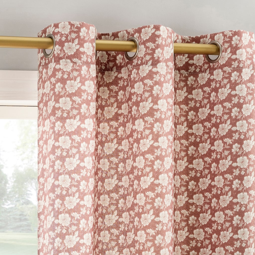 No. 918 Talia Tonal Floral Semi-Sheer Grommet 1-Piece Curtain Panel, Single Panel