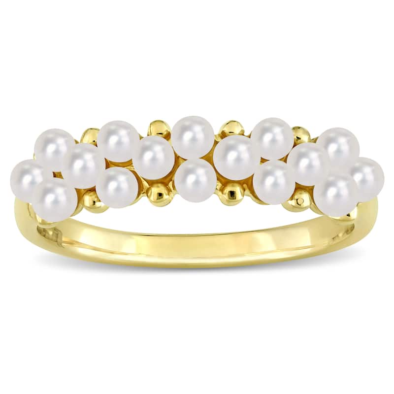 Miadora White Cultured Freshwater Pearl Semi-Eternity Ring in 14k Yellow Gold