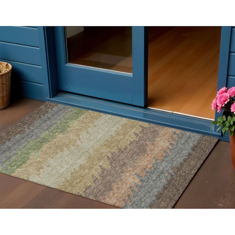 HomeRoots Striped Transitional Rectangle Outdoor Rug - 3' x 5'