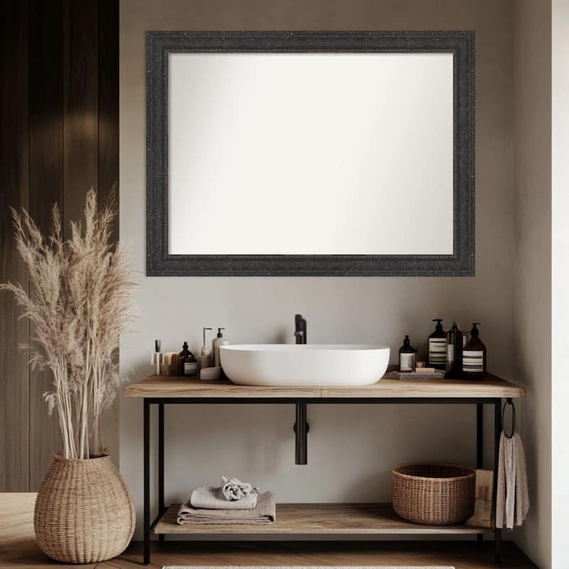Attic Aged Non-Beveled Wood Framed Bathroom Vanity Wall Mirror