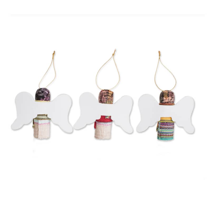 Novica Handmade Worry-Free Christmas Wood And Cotton Ornaments (Set Of 3)