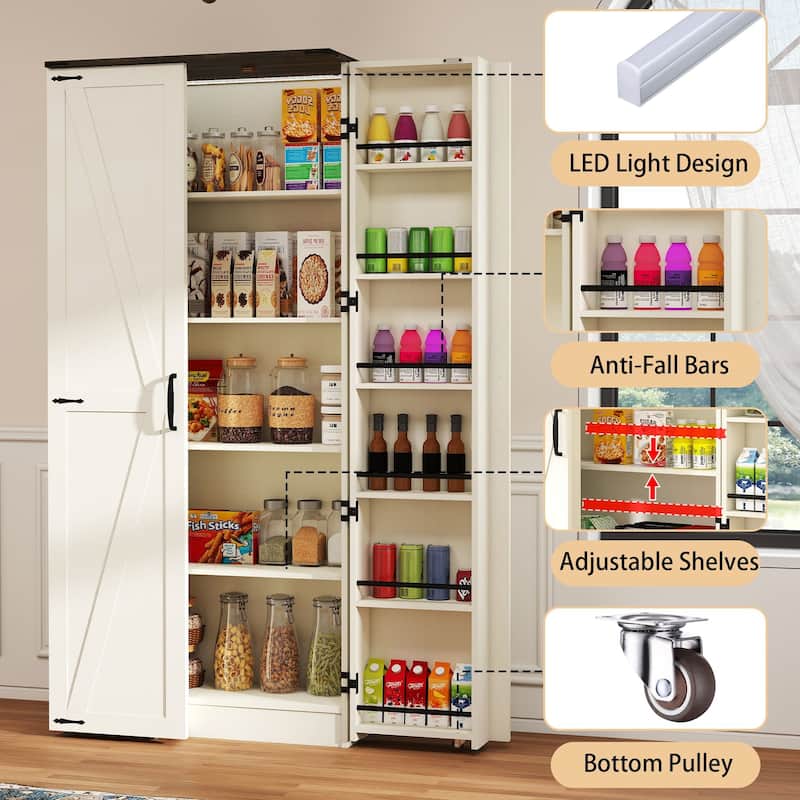 67" Kitchen Pantry Cabinet with Adjustable Shelves, Tall Storage Organizer Cupboard for Kitchen, Dining Room