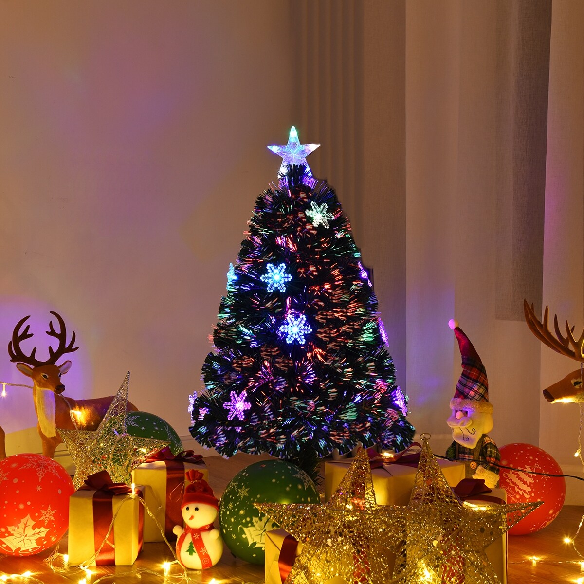 Shop Gymax Pre Lit Fiber Optic 4 Artificial Christmas Tree 18 Led Lights Overstock 23372165