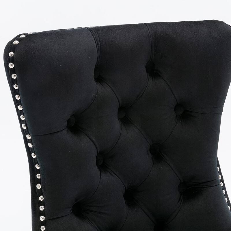Set of 2 Velvet Dining Chairs – Tufted Upholstered Armless Accent Chairs with Nailhead Trim & Back Ring Pull