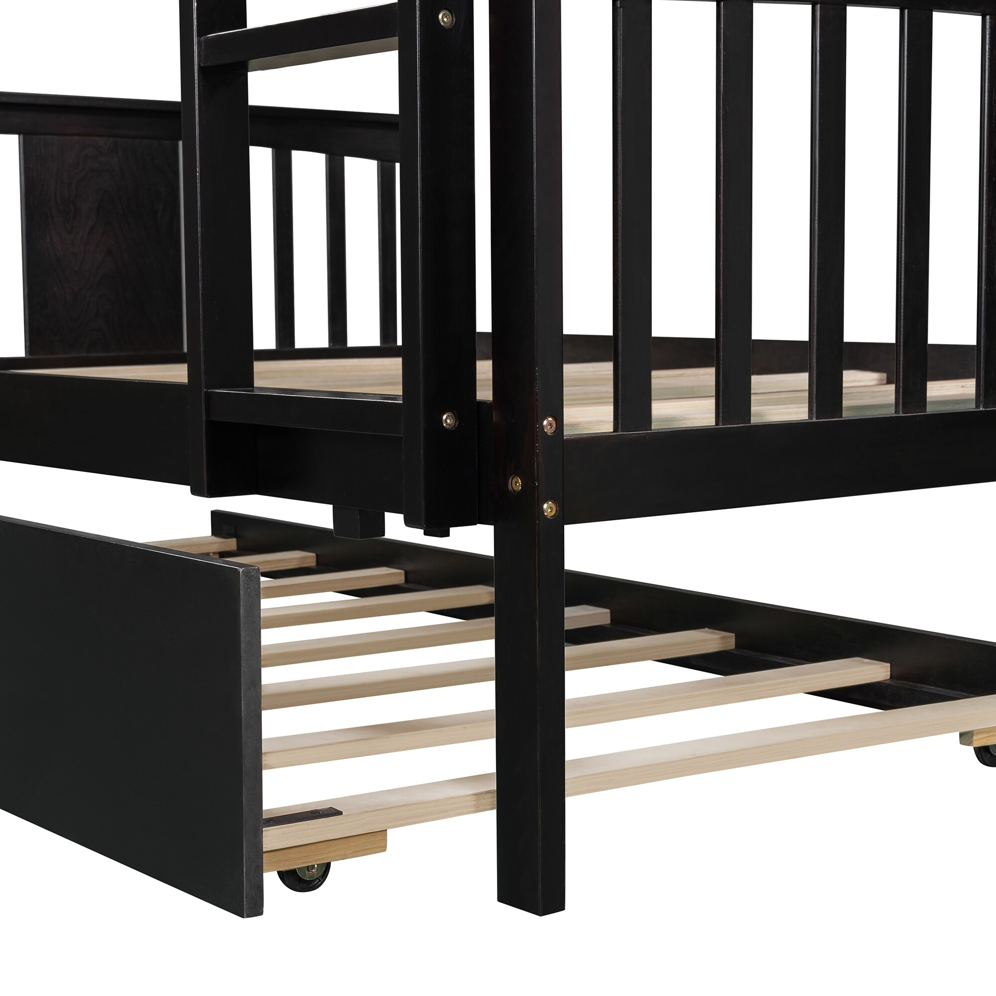 Full over Full Bunk Bed with Twin Size Trundle and Built in Ladder Save Space Split Into 2 Beds Espresso Bed Bath Beyond 42005471