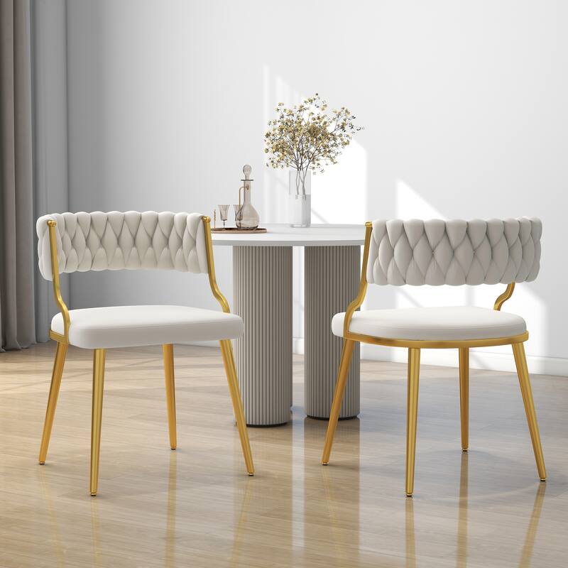 Set of 2 Velvet Dining Chair with Golden Metal Legs