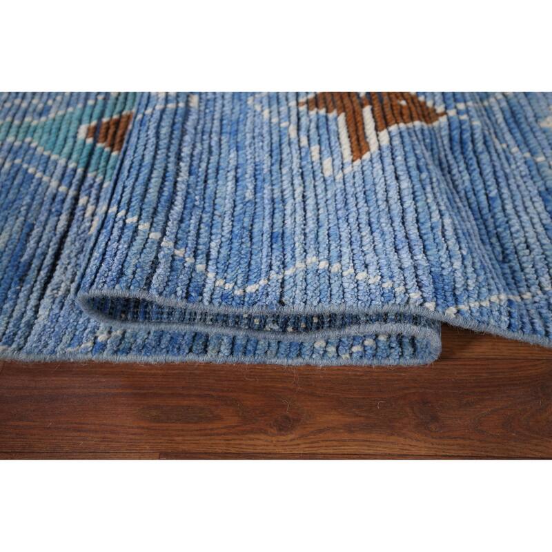 Blue Geometric Moroccan Area Rug Hand-Knotted Wool Carpet - 8'7"x 12'2"