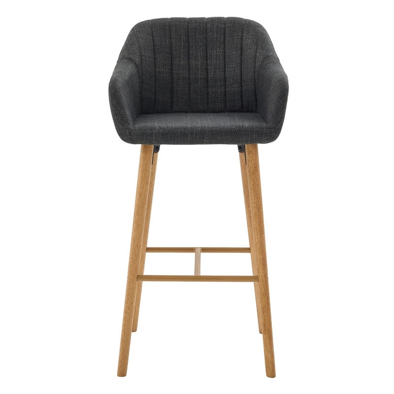 Linen Upholstered Ergonomically Designed Solid Wood Leg Tall Bar Stools(set of 2)