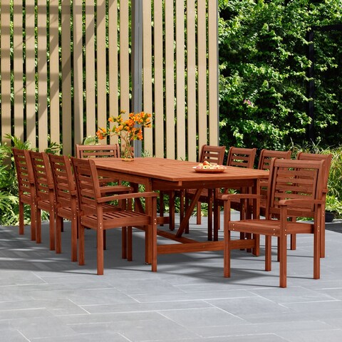 Amazonia Nadia FSC Certified Wood Outdoor Patio Extendable Dining Set - 11 Piece