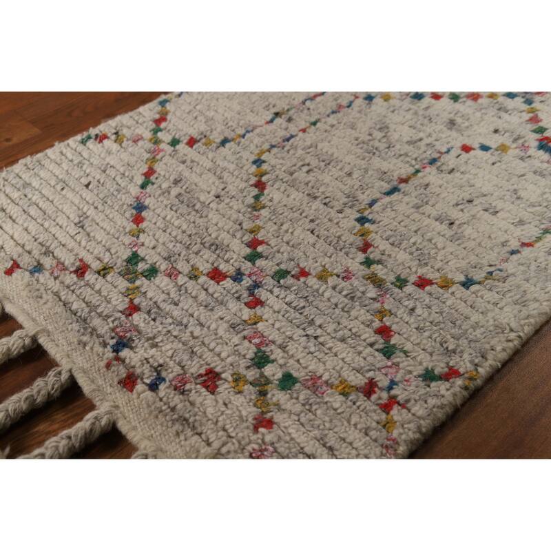 All-Over Striped Moroccan Indian Rug Hand-Knotted Wool Carpet - 2'0"x 3'0"