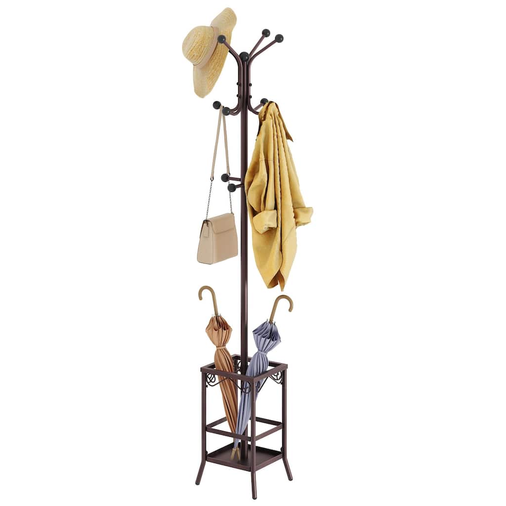 Coat Rack Freestanding,Entryway Coat Hanger Stand,Umbrella Holder,Hall Tree With 12 Hooks,Standing Coat Rack