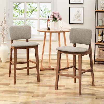 Modern Set of 2 Bar Stools with Padded Backrest, Upholstered Seat, Wooden Frame, Footrest, for Bar Dining Room Living Room