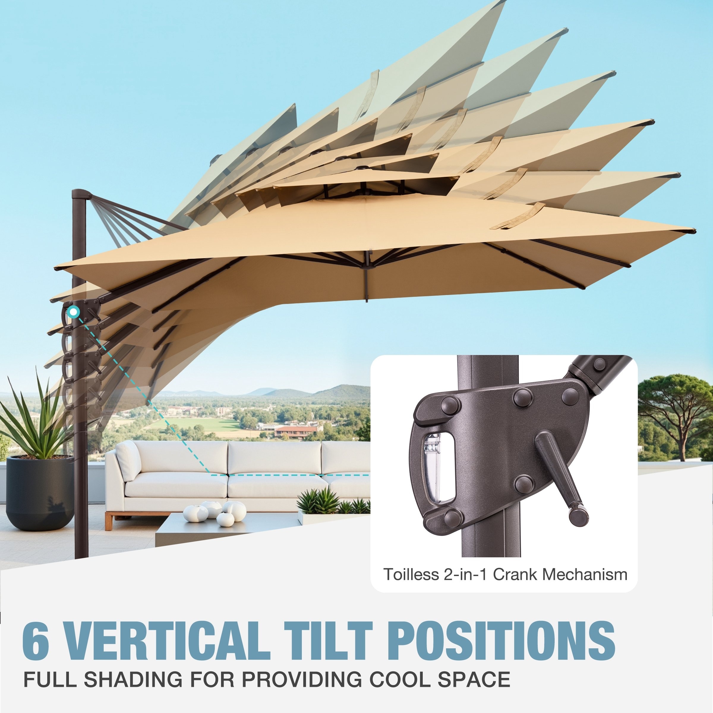 6 square cantilever patio umbrella Affordable With its 360 rotation and 6 adjustable tilt angles 11 ft Square Outdoor Patio