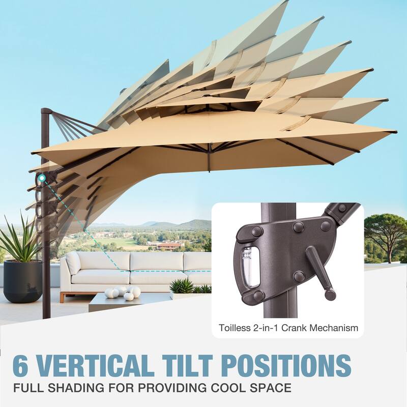 VredHom 11x11 FT Outdoor Patio Double Top Cantilever Umbrella with Wheel Base