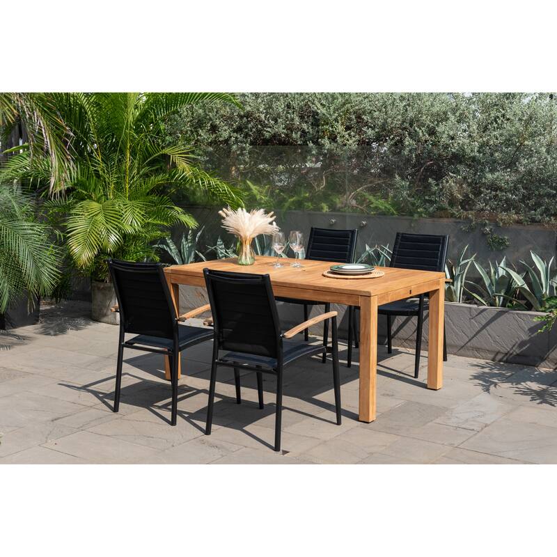 Amazonia Panhue FSC Teak Wood and Aluminum Outdoor Patio DIning Set - 5pc - Small Table