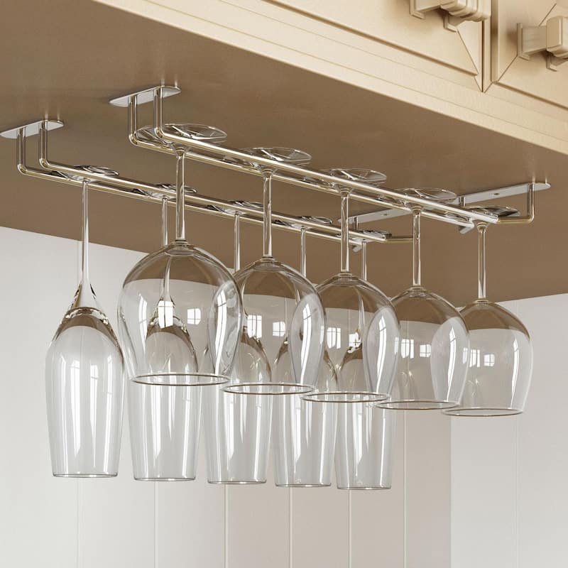 Wallniture Brix Stemware Wine Glass Rack Under Cabinet Storage Metal Glass Hanger (Set of 2)