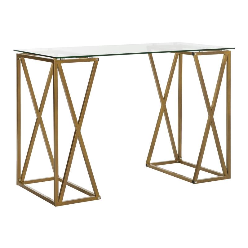 Silver Manilla Orchid Gold Glass Top Desk