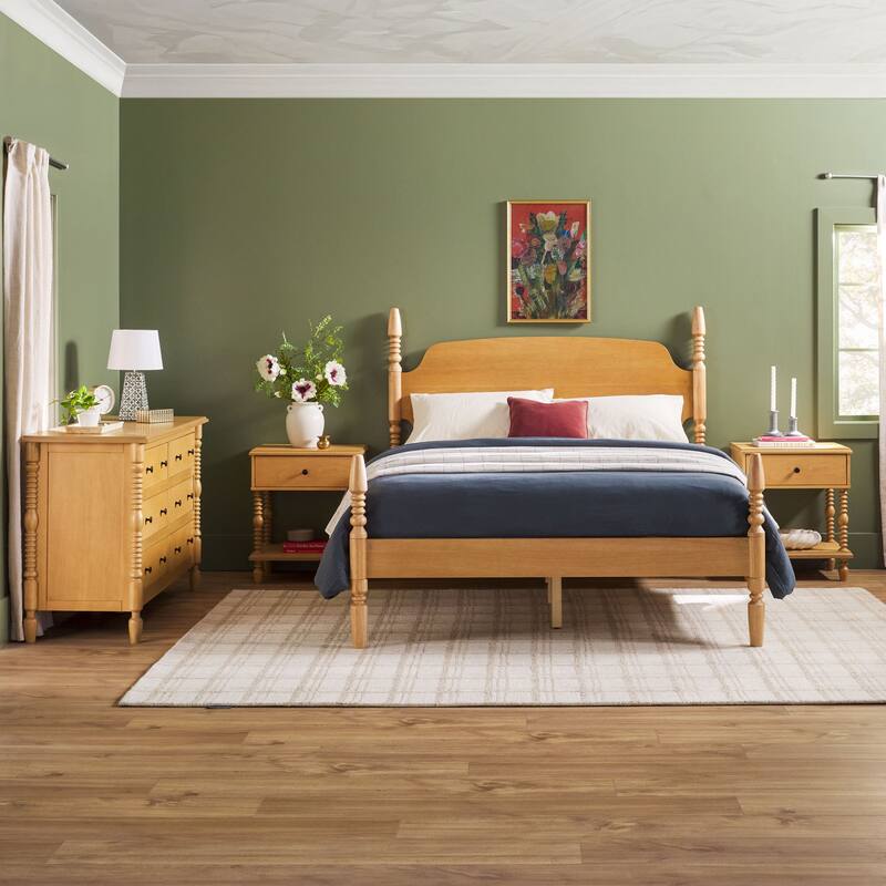 Walker Edison Queen Bed with Dresser and 1-Drawer Nightstands Bedroom Set - Natural