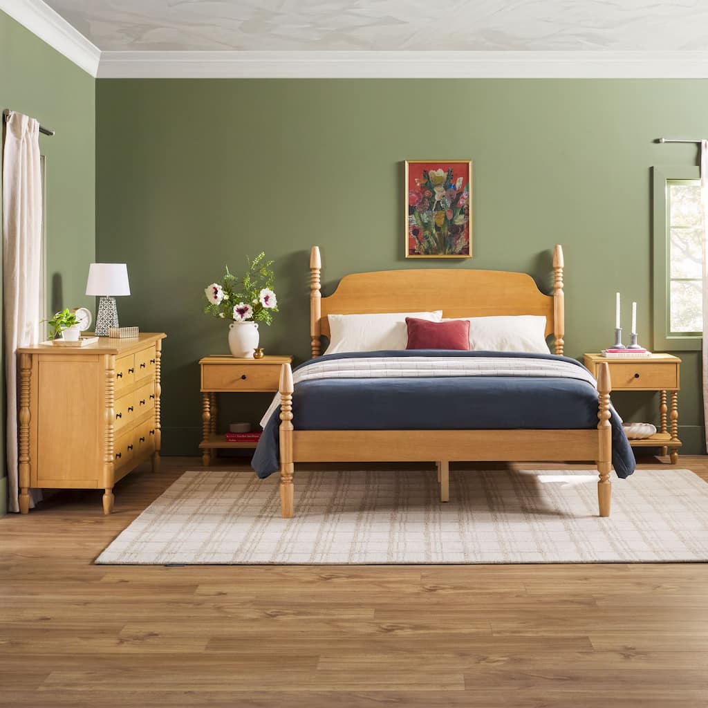 Walker Edison Queen Bed with Dresser and 1-Drawer Nightstands Bedroom Set