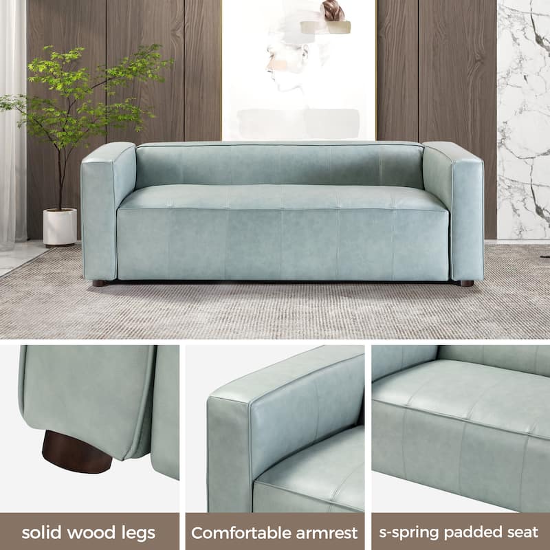 Donia Mid-Century Modern Leather 82" Curved Sofa with Wooden Legs by HULALA HOME