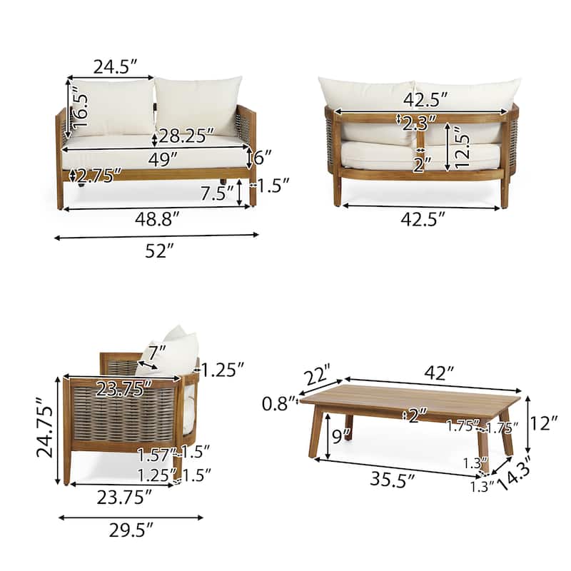 Burchett Outdoor Acacia Wood and Wicker 4 Seater Chat Set with Optional Sunbrella Cushions by Christopher Knight Home