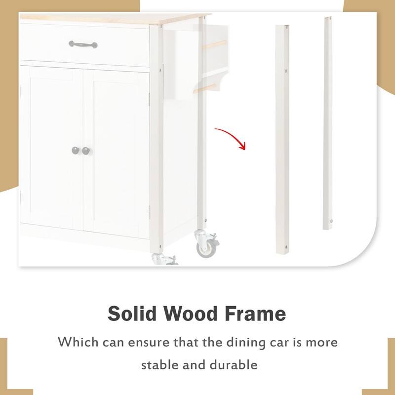 35"W Kitchen Island Cart with Solid Wood Top and Locking Wheel，4 Door Cabinet and 2 Drawers，Spice Rack, Towel Rack and Handle