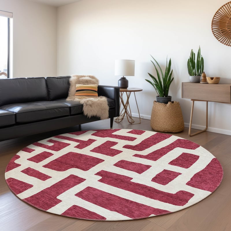 Premium Washable Super Soft Geo Maze Mayfield Rug - Garnet - 8' x 8'