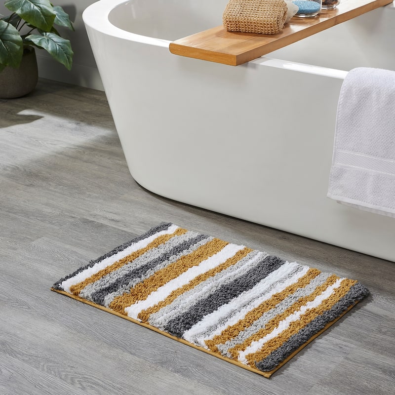 Better Trends Bath Rug 100% Polyester Super Absorbent Anti-Skid TPR Backing Bathroom Rug For Shower,Sink Mats Griffie Collection - 20" x 32" Rectangle - Yellow