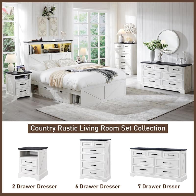 Farmhouse 7 Drawer Dresser for Bedroom, Chest of Drawers, TV Stand