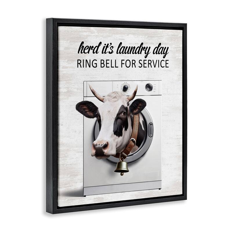 Stupell Ring Bell Laundry Service Cow Framed Floater Canvas Wall Art Design By Lettered and Lined