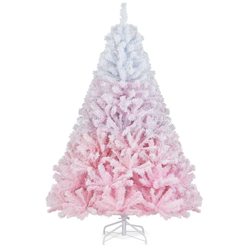 Costway 5/6/7/8 FT Artificial Christmas Tree with 456/820/1264/1774 - See Details - 6 FT-White & Pink - 6 Foot