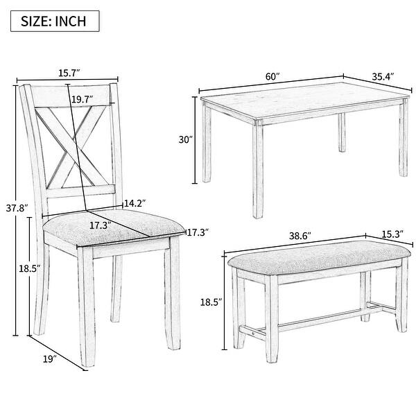 6Piece Kitchen Dining Table Set Wooden Rectangular Dining Table, 4