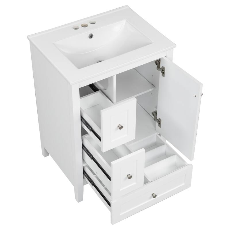 24 Inch Vanity, Engineered Wood,Deep Ceramic Sink,Adjustable Dividers