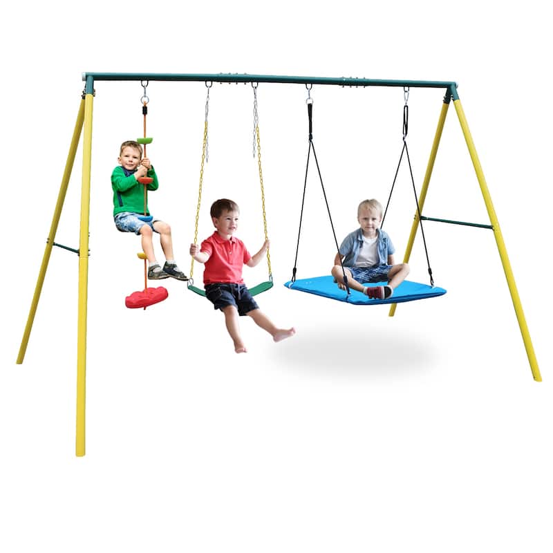 Roomfitters Compact Metal Swing Set with Safety Belt, Versatile for Indoor Outdoor Backyard Use, Multicolor - Multicolor