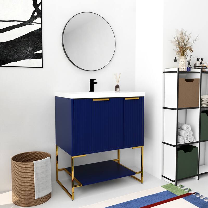 Bathroom Vanity With Sink In 24/30 Inch, Freestanding Bathroom Vanity With Soft Close Door & Drawer and Open Shelf