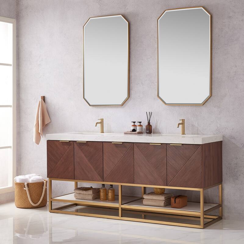 Mahon Double Bath Vanity with Composite Stone Top and Mirror